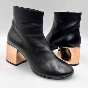 MM6 Maison Margiela Copper Heel Ankle Boots Black Leather EU 38 US Size 8